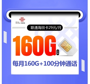 联通海田卡【29元160G+100分钟】