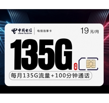 电信沧享卡【19元135G流量自动续约+100分钟+两年19】